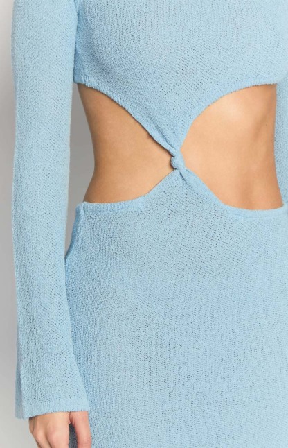 Arya Blue Long Sleeve Knit Maxi Dress-Vavasi.All Rights Reserved.