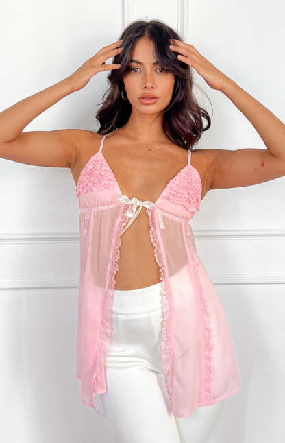 As It Was Pink Frill Cami Top-Vavasi.All Rights Reserved.