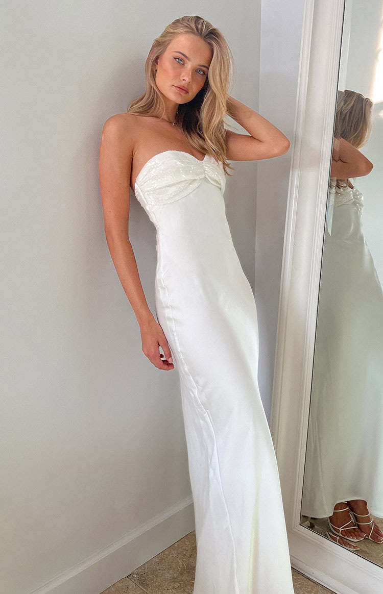 Ashley White Sequin Formal Maxi Dress-Vavasi.All Rights Reserved.