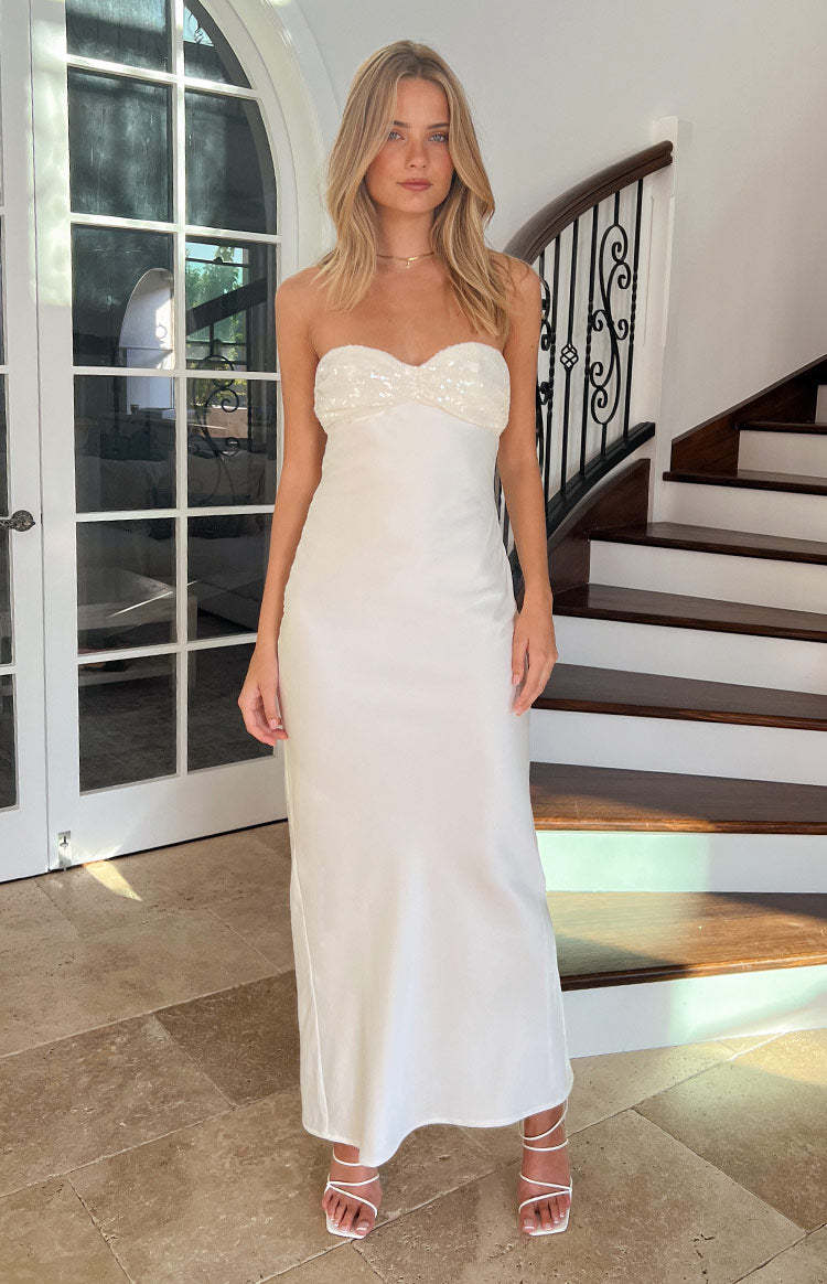 Ashley White Sequin Formal Maxi Dress-Vavasi.All Rights Reserved.