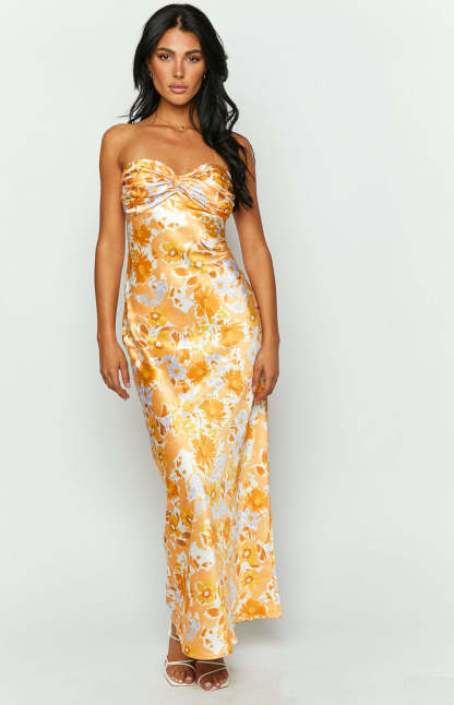 Ashley Orange Floral Formal Maxi Dress-Vavasi.All Rights Reserved.