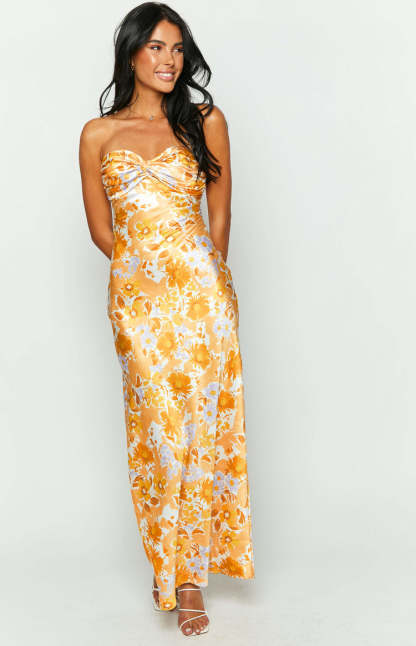 Ashley Orange Floral Formal Maxi Dress-Vavasi.All Rights Reserved.