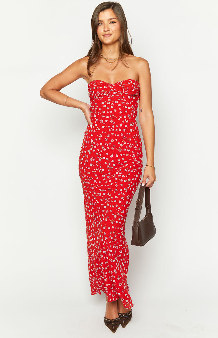 Ashley Red Floral Formal Maxi Dress-Vavasi.All Rights Reserved.