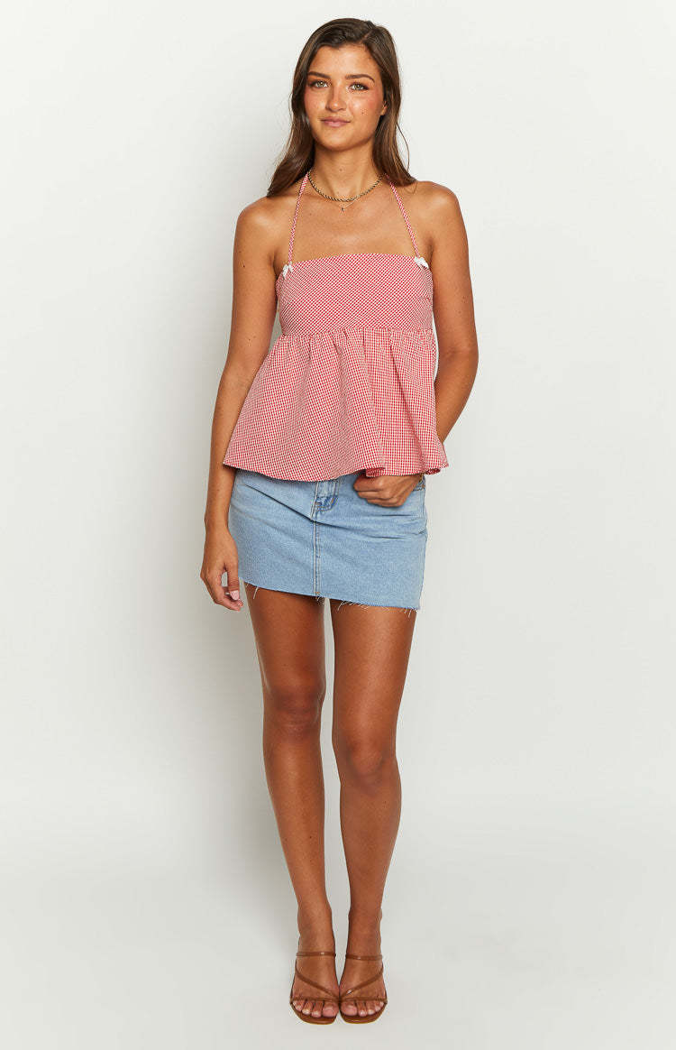 Aspen Red Gingham Halter Top-Vavasi.All Rights Reserved.