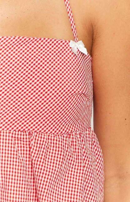 Aspen Red Gingham Halter Top-Vavasi.All Rights Reserved.