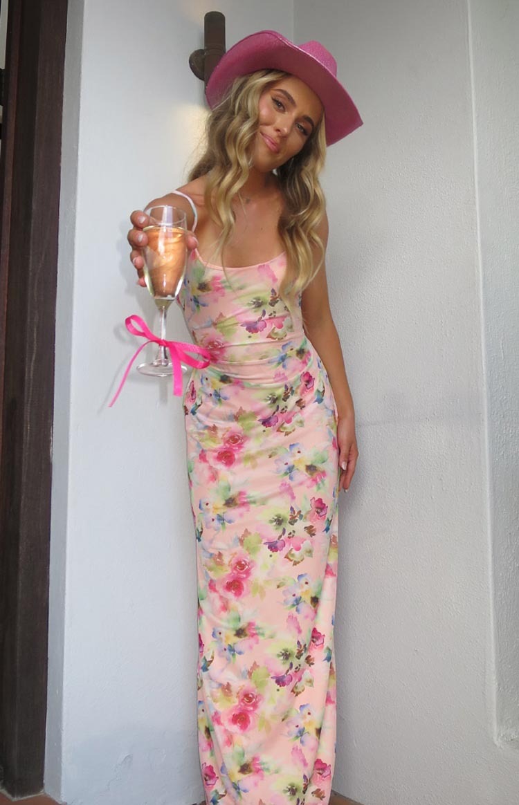 Aster Pink Floral Mesh Maxi Dress-Vavasi.All Rights Reserved.