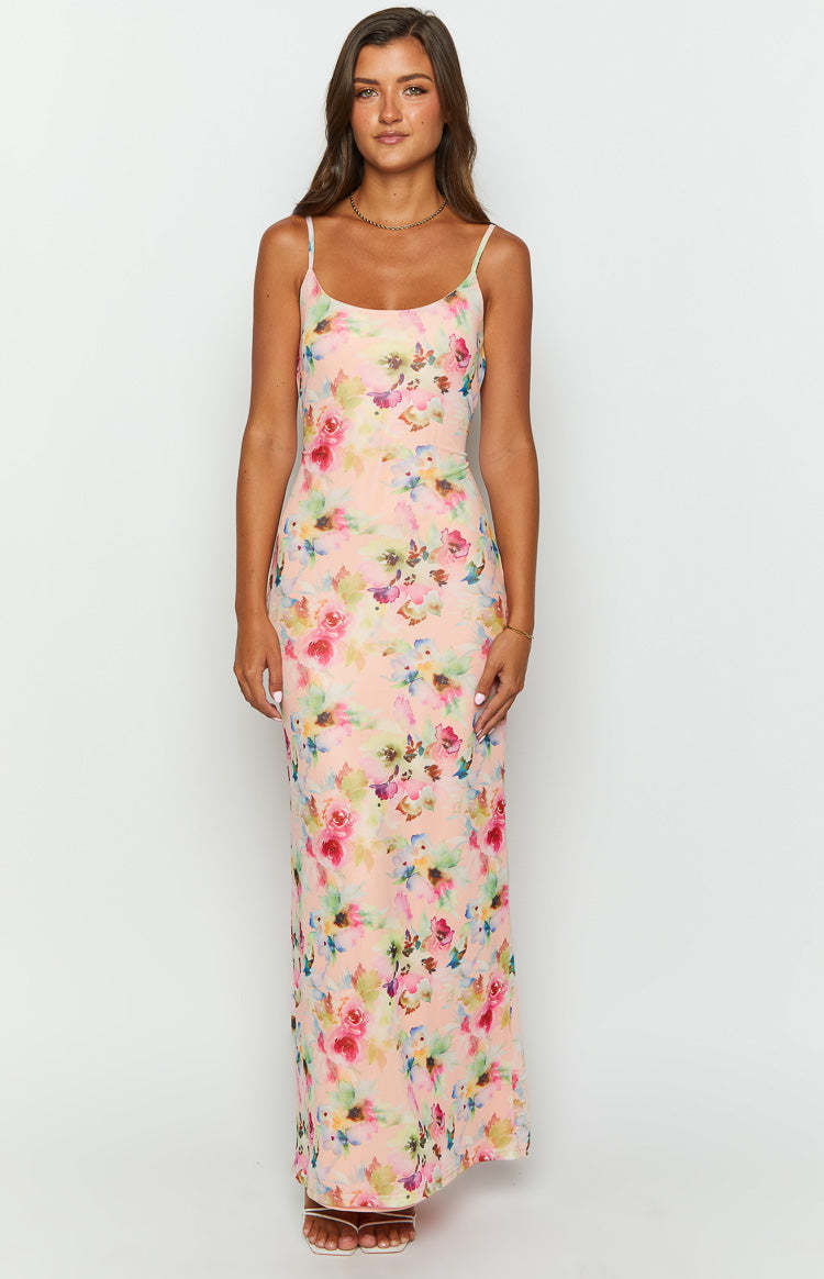 Aster Pink Floral Mesh Maxi Dress-Vavasi.All Rights Reserved.