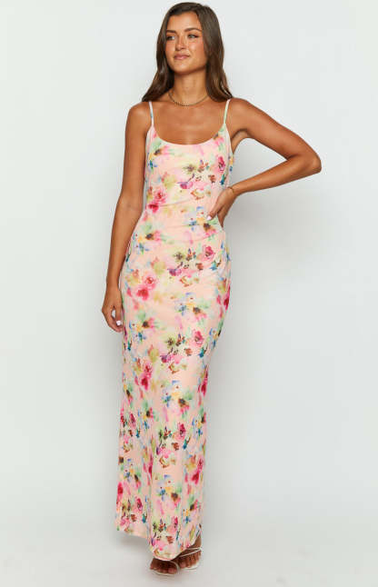 Aster Pink Floral Mesh Maxi Dress-Vavasi.All Rights Reserved.