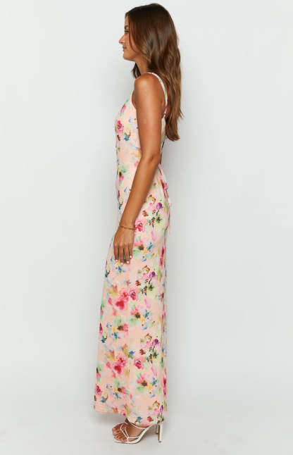 Aster Pink Floral Mesh Maxi Dress-Vavasi.All Rights Reserved.