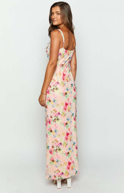 Aster Pink Floral Mesh Maxi Dress-Vavasi.All Rights Reserved.