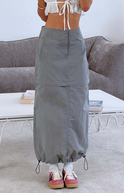 Astin Grey Cargo Midi Skirt-Vavasi.All Rights Reserved.