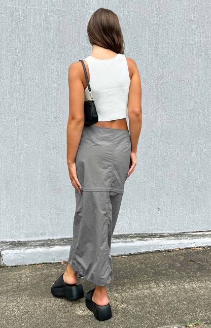 Astin Grey Cargo Midi Skirt-Vavasi.All Rights Reserved.