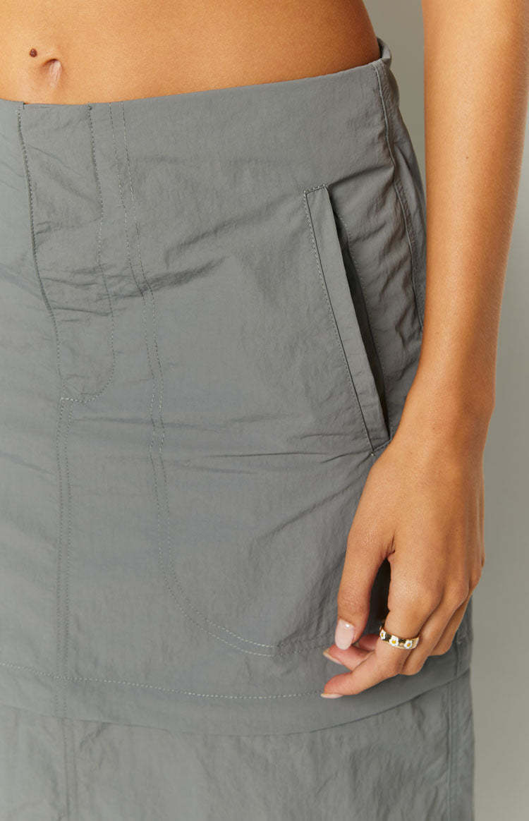 Astin Grey Cargo Midi Skirt-Vavasi.All Rights Reserved.