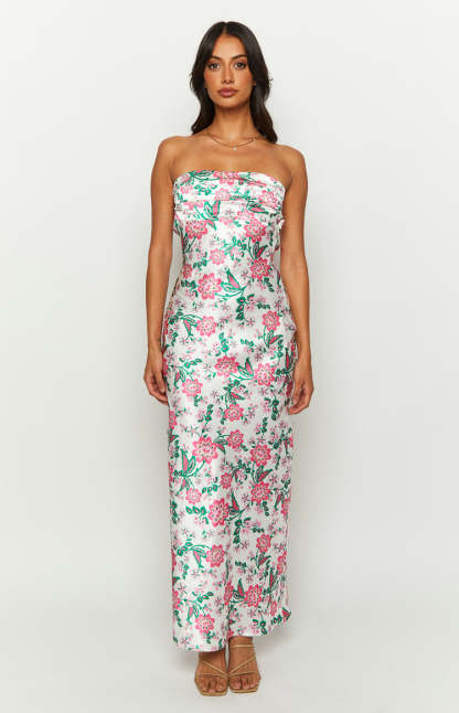 Astra Strapless Floral Satin Midi Dress-Vavasi.All Rights Reserved.