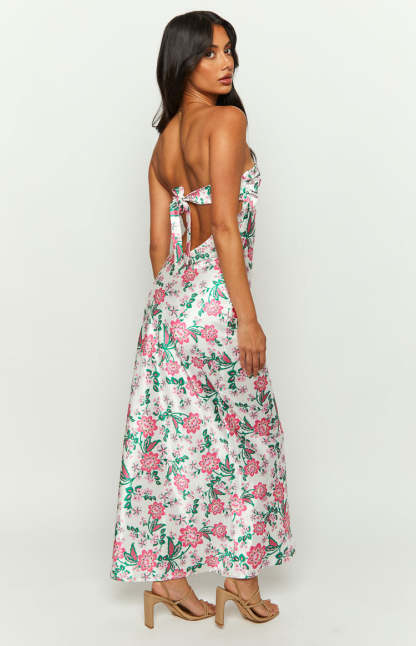Astra Strapless Floral Satin Midi Dress-Vavasi.All Rights Reserved.