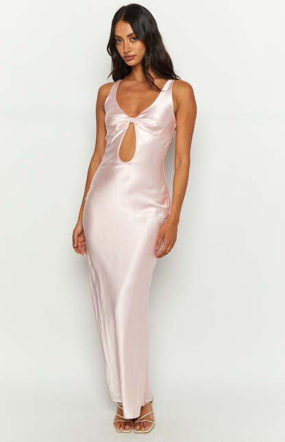 Attina Pink Satin Maxi Dress-Vavasi.All Rights Reserved.