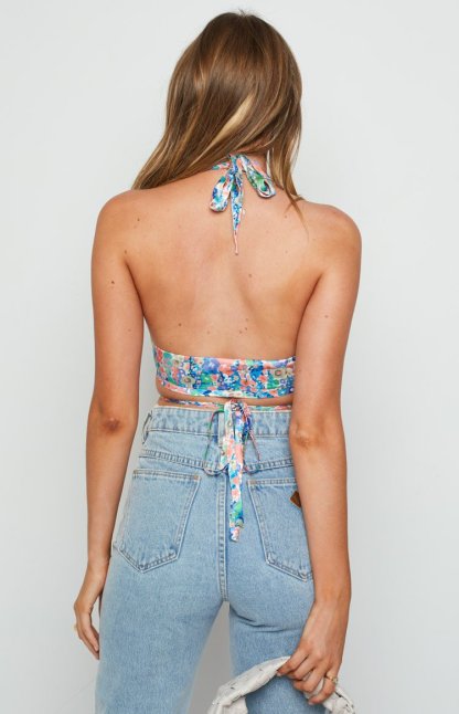 Aubrey Blue Printed Halter Top-Vavasi.All Rights Reserved.