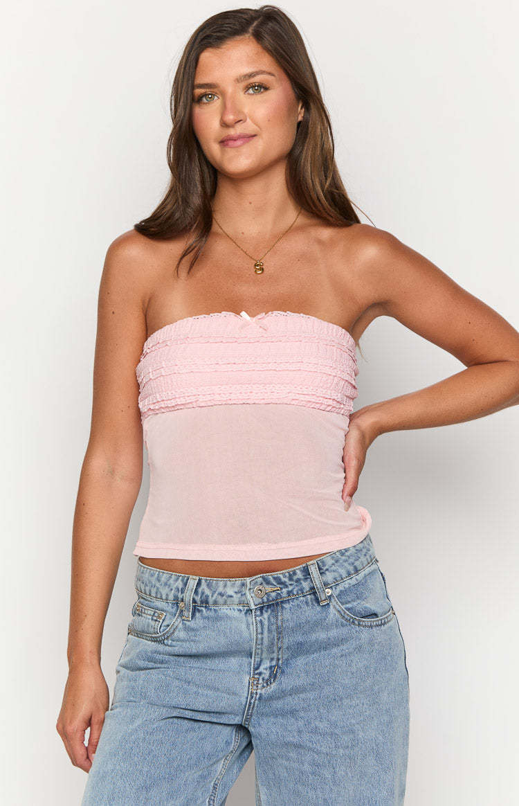 Aubrielle Pink Ruffle Top-Vavasi.All Rights Reserved.