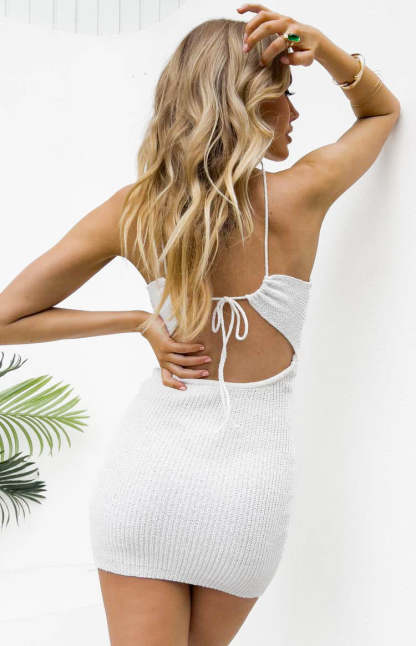 Audelia White Knit Mini Dress-Vavasi.All Rights Reserved.