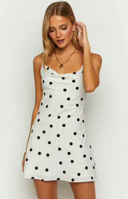 Aura Cowl Neck Polka Dot Mini Dress-Vavasi.All Rights Reserved.