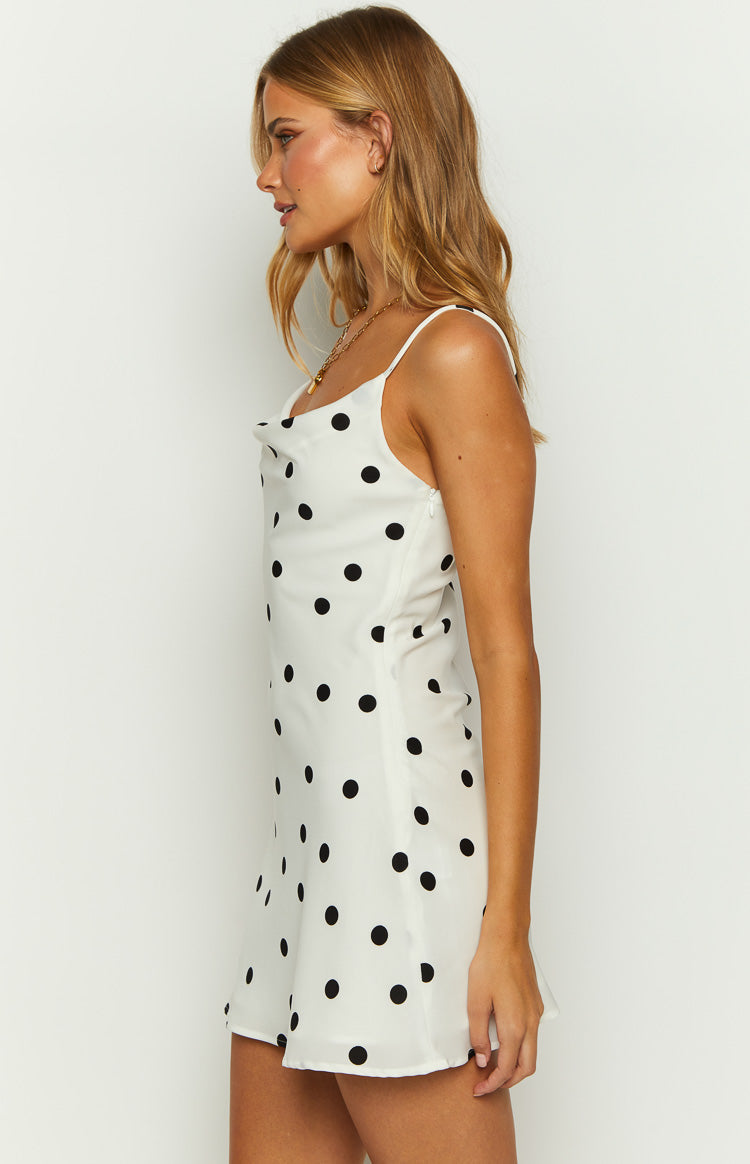 Aura Cowl Neck Polka Dot Mini Dress-Vavasi.All Rights Reserved.
