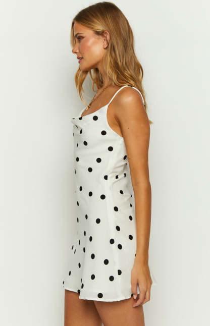 Aura Cowl Neck Polka Dot Mini Dress-Vavasi.All Rights Reserved.