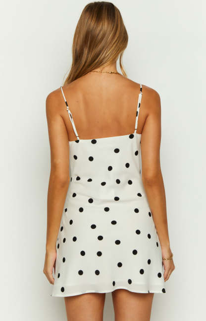 Aura Cowl Neck Polka Dot Mini Dress-Vavasi.All Rights Reserved.