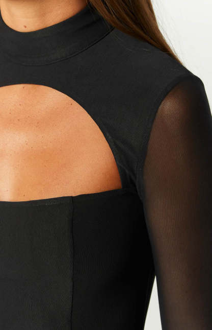 Aurora Black Mesh Long Sleeve Mini Dress-Vavasi.All Rights Reserved.