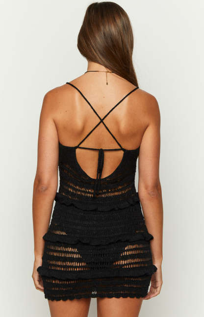 Ausha Black Knit Mini Dress-Vavasi.All Rights Reserved.
