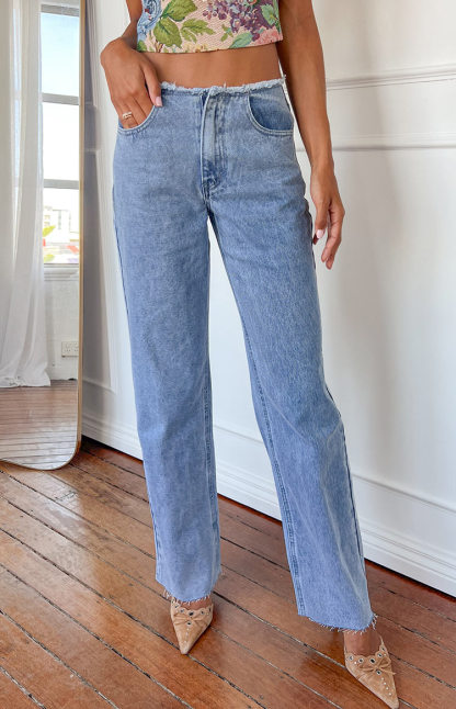 Austin Mid Rise Mid Wash Blue Denim Jeans-Vavasi.All Rights Reserved.