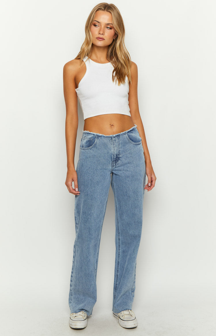 Austin Mid Rise Mid Wash Blue Denim Jeans-Vavasi.All Rights Reserved.