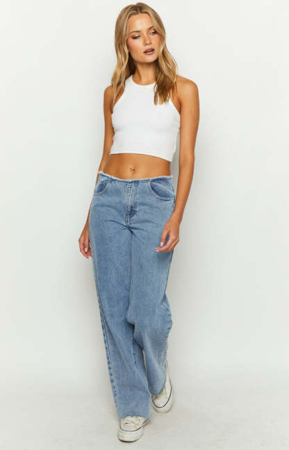Austin Mid Rise Mid Wash Blue Denim Jeans-Vavasi.All Rights Reserved.