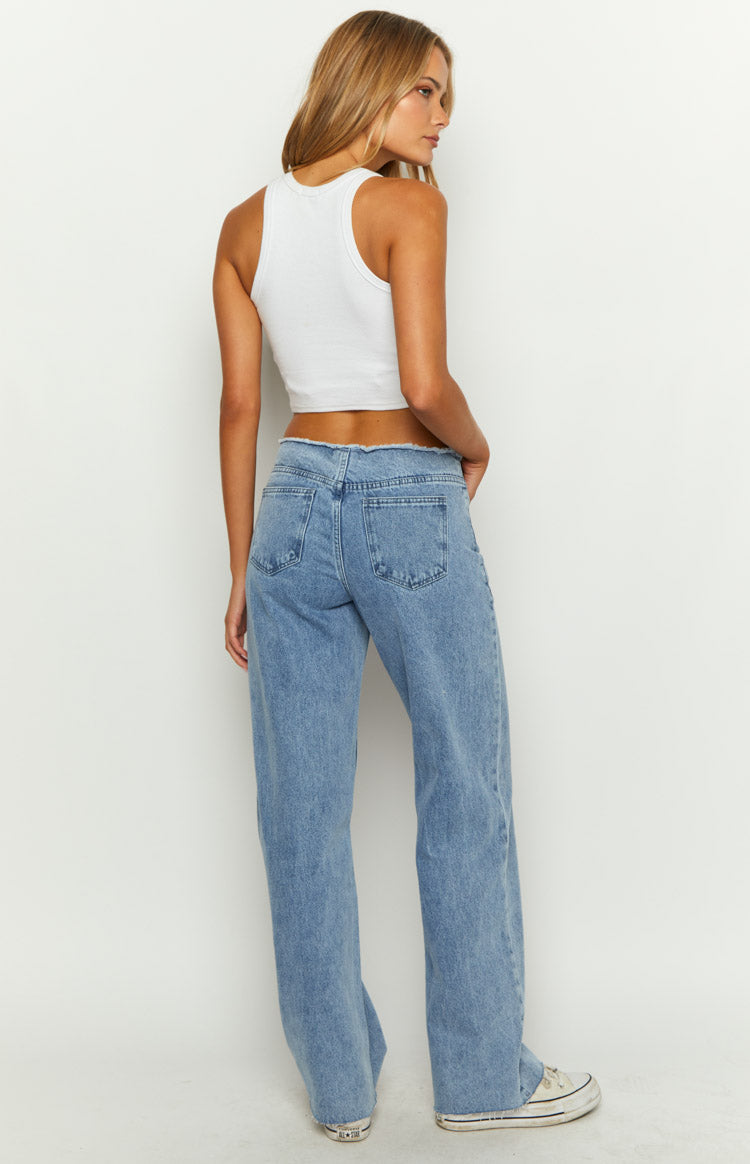 Austin Mid Rise Mid Wash Blue Denim Jeans-Vavasi.All Rights Reserved.