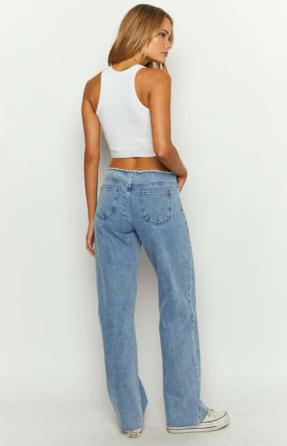 Austin Mid Rise Mid Wash Blue Denim Jeans-Vavasi.All Rights Reserved.