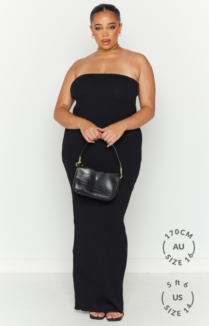 Ava Black Strapless Knit Maxi Dress-Vavasi.All Rights Reserved.