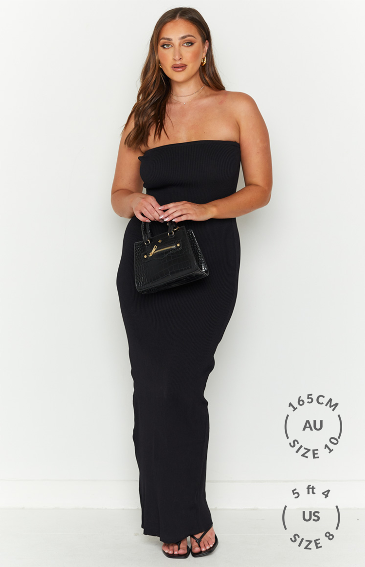 Ava Black Strapless Knit Maxi Dress-Vavasi.All Rights Reserved.