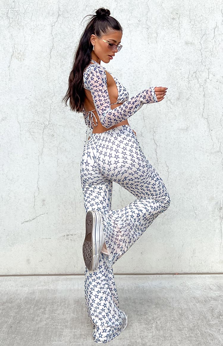 Avalon Star Print Mesh Mid Rise Pants-Vavasi.All Rights Reserved.