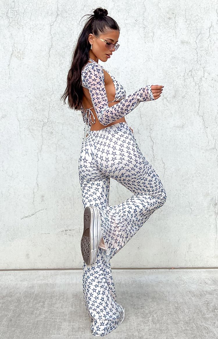 Avalon Star Print Mesh Mid Rise Pants-Vavasi.All Rights Reserved.
