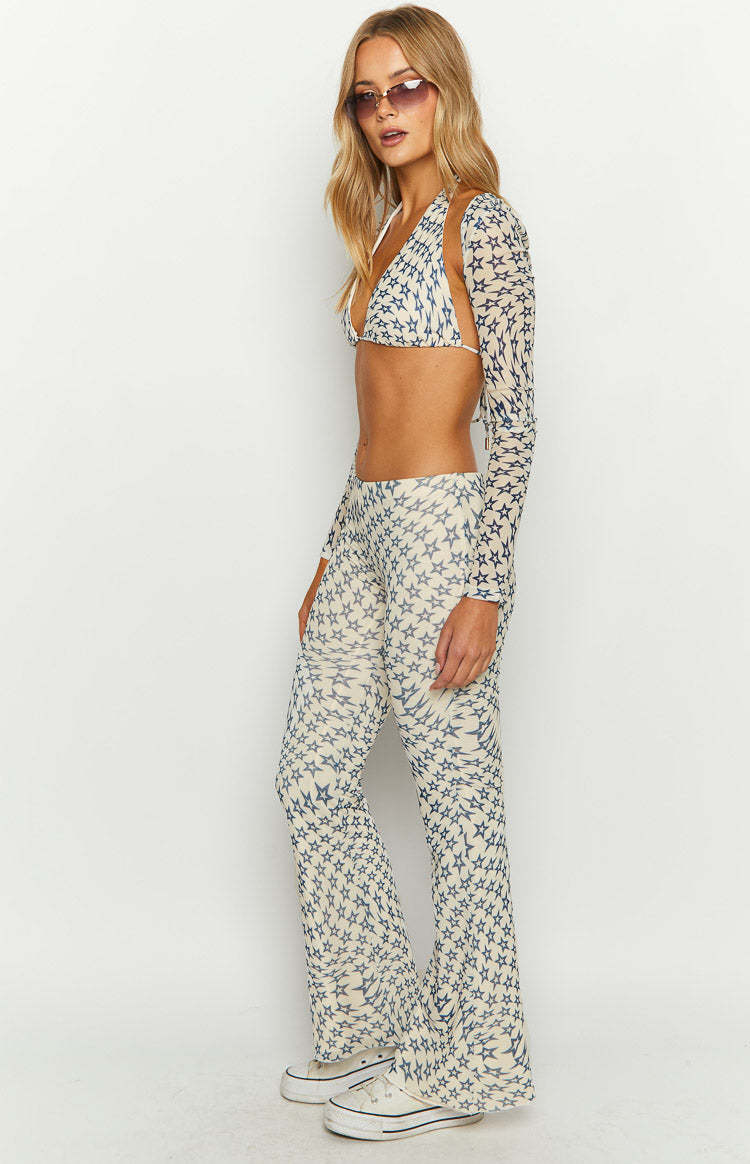 Avalon Star Print Mesh Mid Rise Pants-Vavasi.All Rights Reserved.