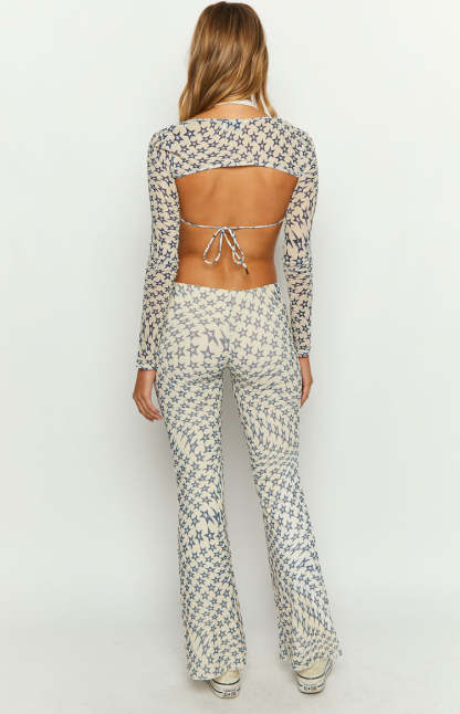 Avalon Star Print Mesh Mid Rise Pants-Vavasi.All Rights Reserved.