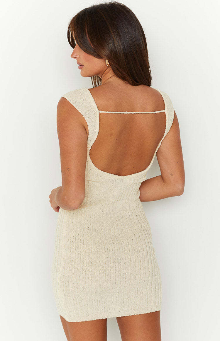 Aveline Beige Knit Mini Dress-Vavasi.All Rights Reserved.