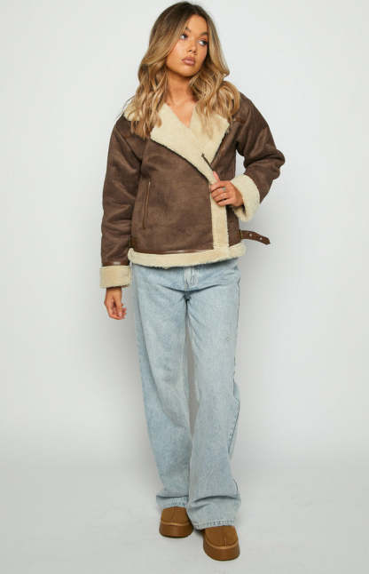 Aviator Brown Sherpa Jacket-Vavasi.All Rights Reserved.