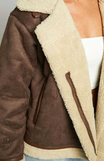 Aviator Brown Sherpa Jacket-Vavasi.All Rights Reserved.