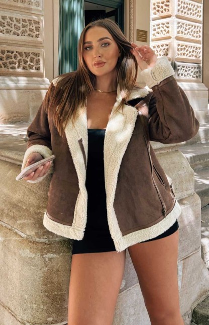 Aviator Brown Sherpa Jacket-Vavasi.All Rights Reserved.