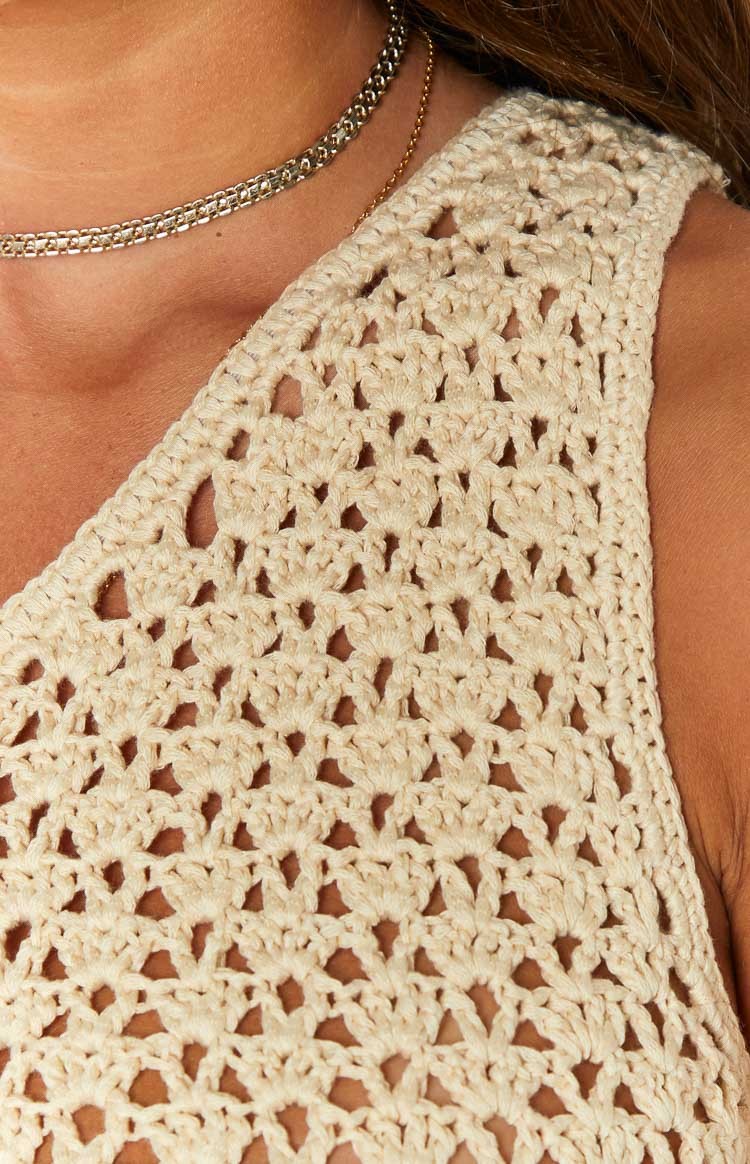 Ayse Beige Crochet Mini Dress-Vavasi.All Rights Reserved.