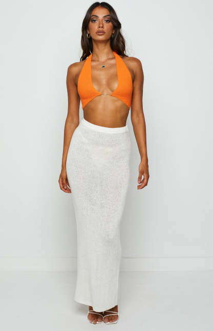 Aziel Orange Knit Halter Top-Vavasi.All Rights Reserved.