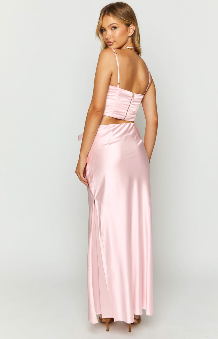 Azriel Pink Satin Bow Maxi Skirt-Vavasi.All Rights Reserved.