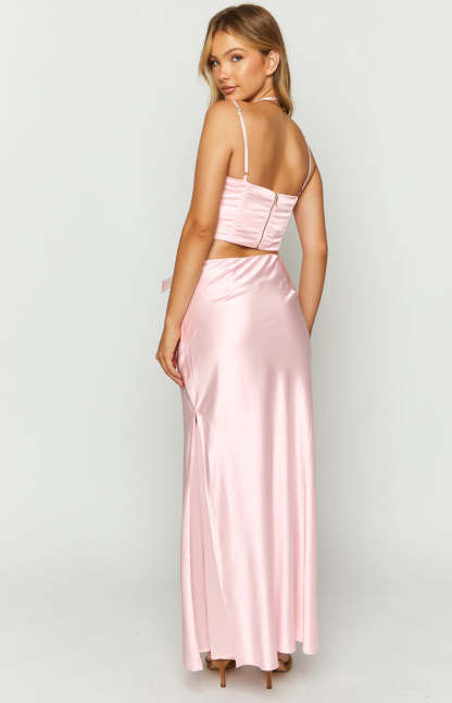 Azriel Pink Satin Bow Maxi Skirt-Vavasi.All Rights Reserved.