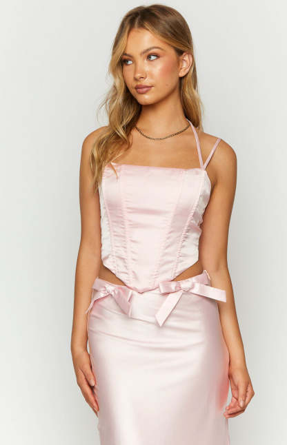 Azriel Pink Satin Corset Top-Vavasi.All Rights Reserved.