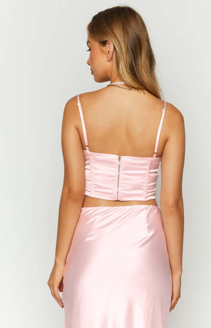 Azriel Pink Satin Corset Top-Vavasi.All Rights Reserved.
